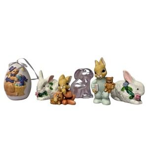 VTG Easter Bunnies Rabbits‎ (6) Ceramic Homco Spring Décor Estate Sale Mixed Lot